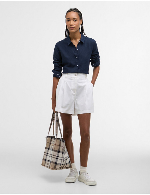 Damesbloes met tartan detail in kraag roze