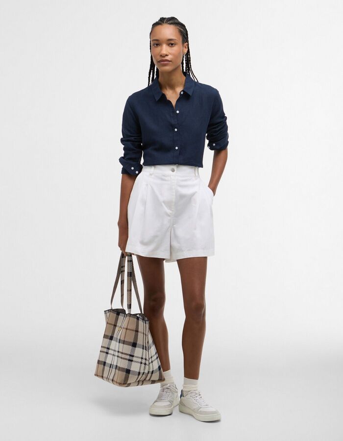 Damesbloes met tartan detail in kraag roze