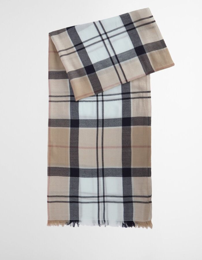 Sjaal met ruitdessin in beige en lichtblauw