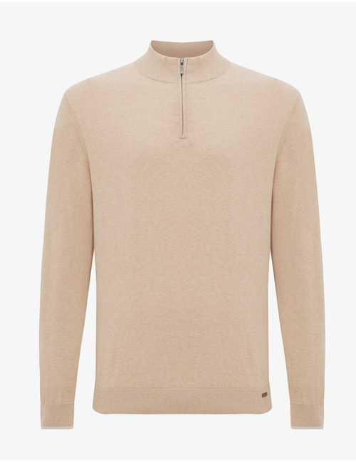 Modern fit katoenen quarter zip pull in beige