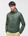 Reversible lichte jas met kap in jeep green en pergamena beige