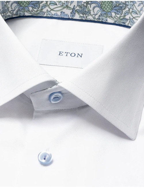 Slim fit signature twill hemd met contrastdetails in wit