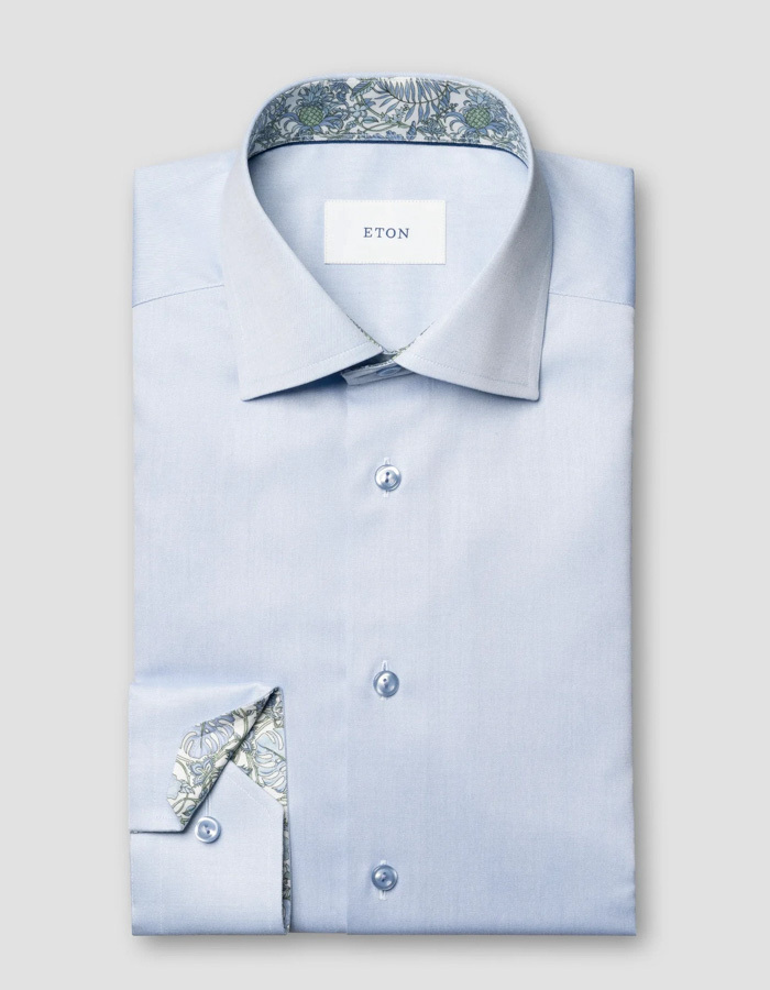 Contemporary fit signature twill hemd met contrastdetails in blauw