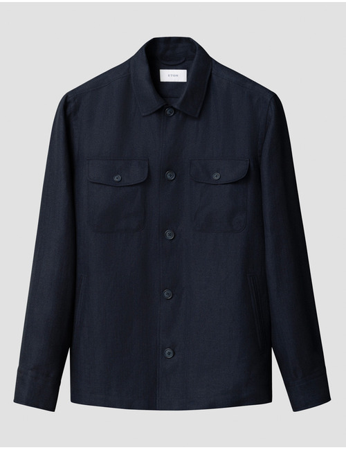Four pocket linen lyocell shirt jacket in blauw