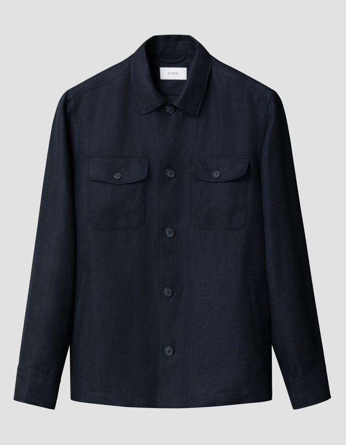 Four pocket linen lyocell shirt jacket in blauw