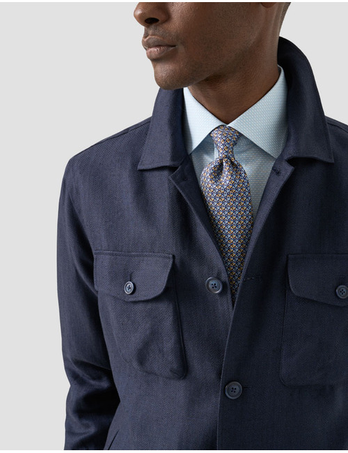 Four pocket linen lyocell shirt jacket in blauw