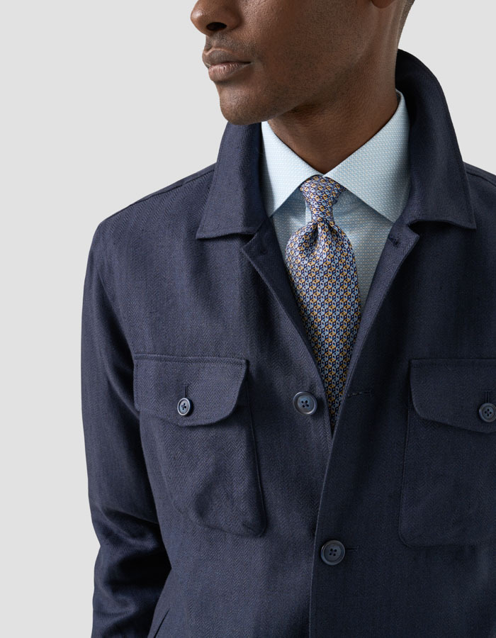 Four pocket linen lyocell shirt jacket in blauw