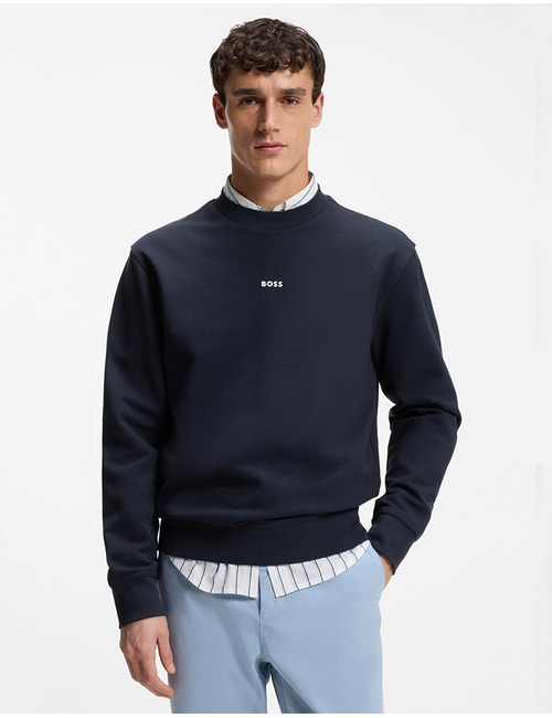 Relaxed fit sweatshirt in katoenen badstof met contrastlogo in donkerblauw