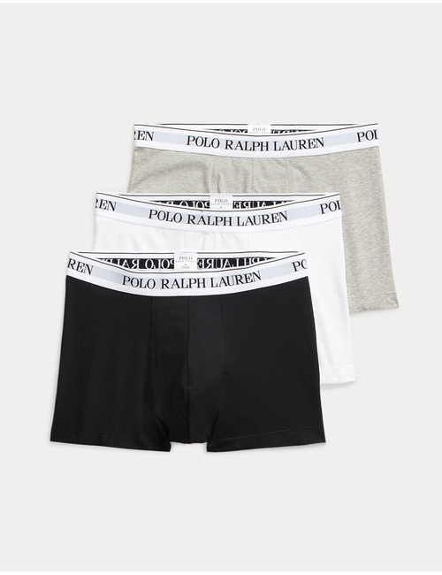 Classic stretch cotton trunks 3 pack in black, white en heather grey