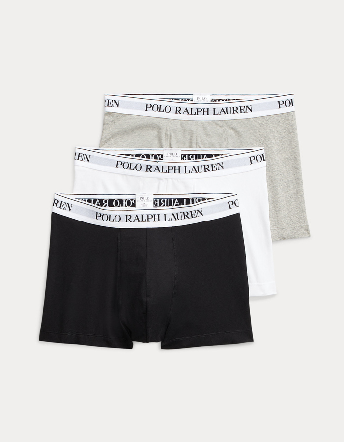 Classic stretch cotton trunks 3 pack in black, white en heather grey