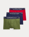 Classic stretch cotton trunks 3 pack in navy, bristol red en olive