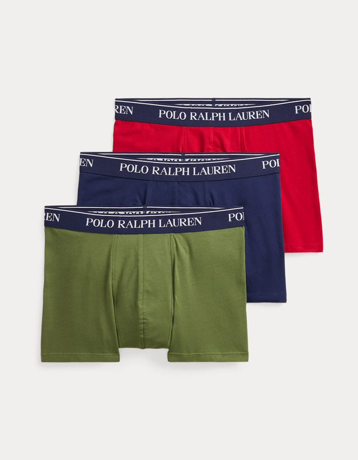 Classic stretch cotton trunks 3 pack in navy, bristol red en olive