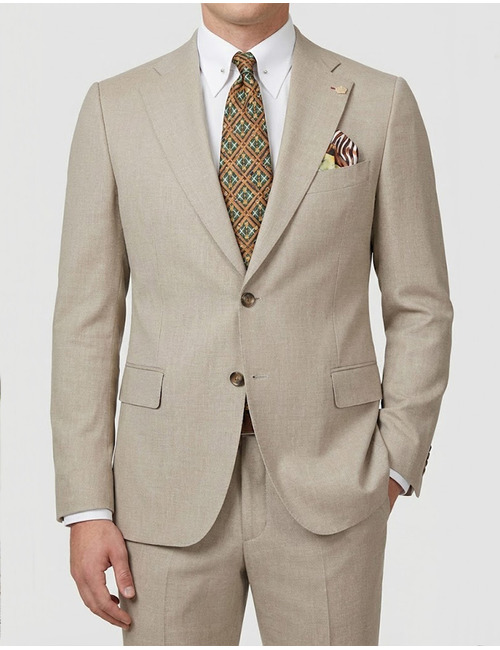 Modern fit tweedelig wol kostuum in beige