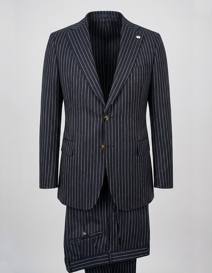 Modern fit tweedelig krijtstreep kostuum in donkerblauw