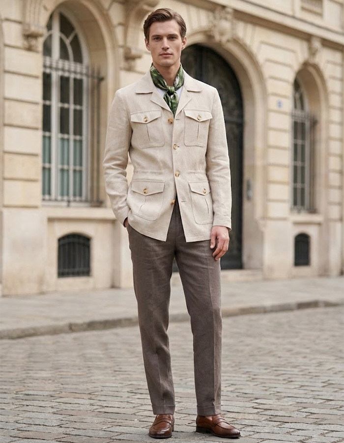 100% linnen modern fit safari jacket in beige
