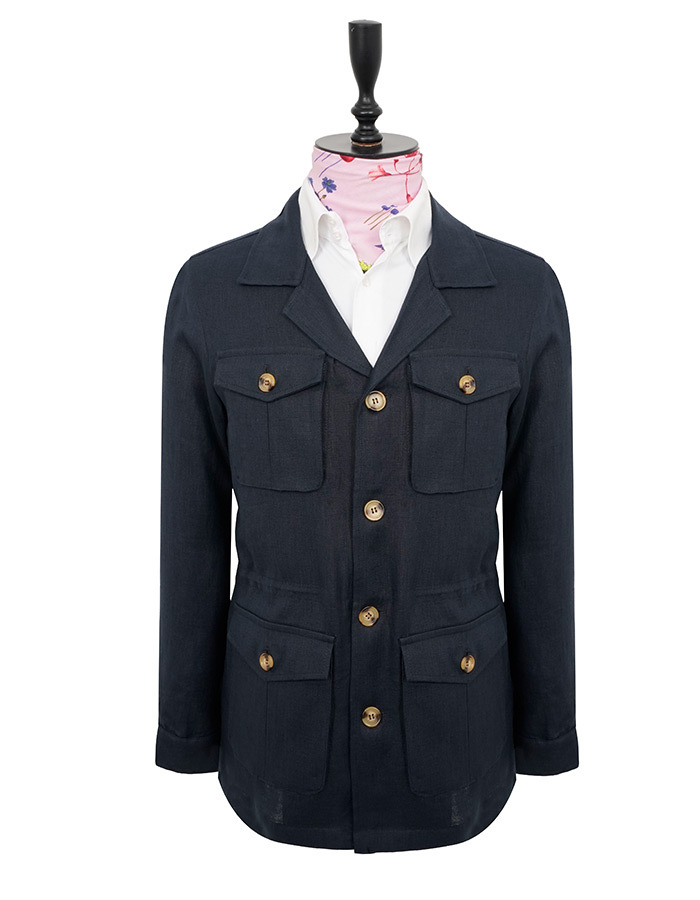 100% linnen modern fit safari jacket in navy