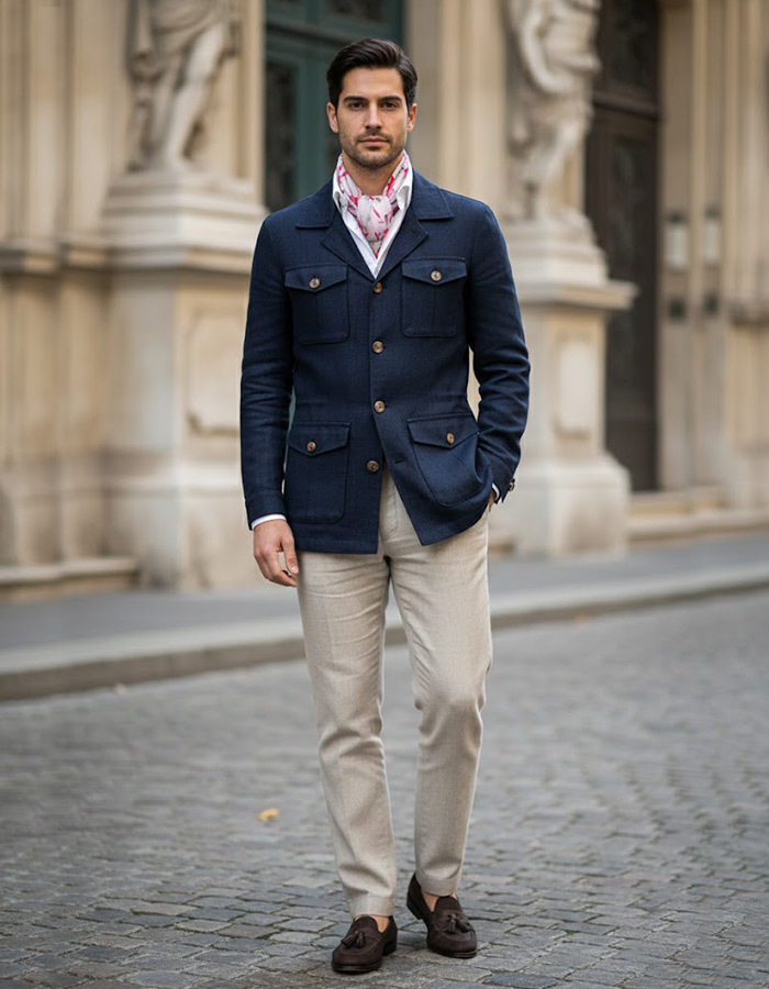 100% linnen modern fit safari jacket in navy