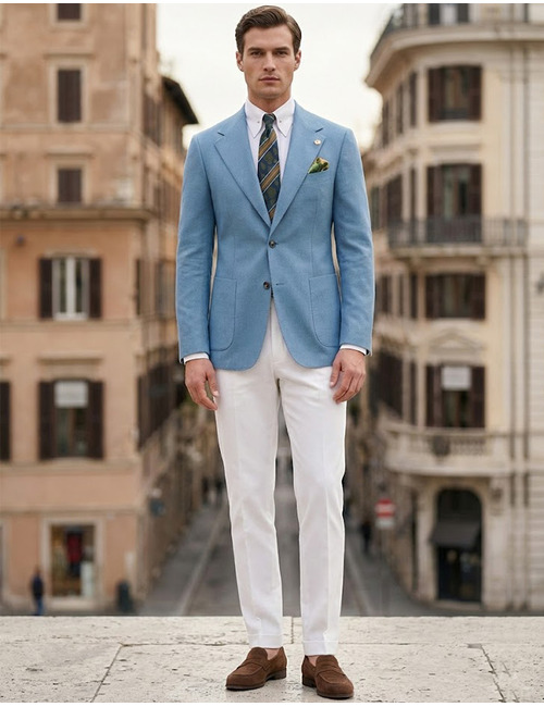 100% linnen modern fit blazer in lichtblauw