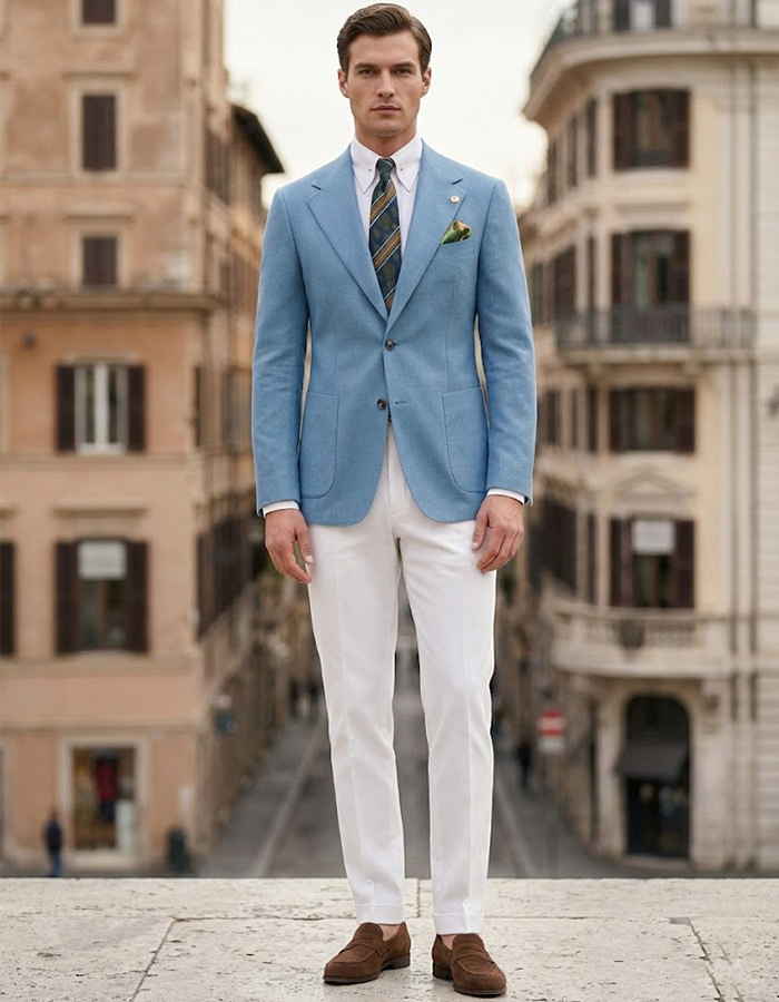 100% linnen modern fit blazer in lichtblauw