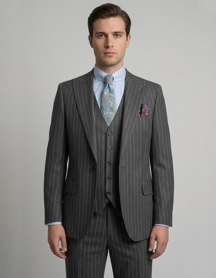 Modern fit driedelig krijtstreep kostuum in antraciet