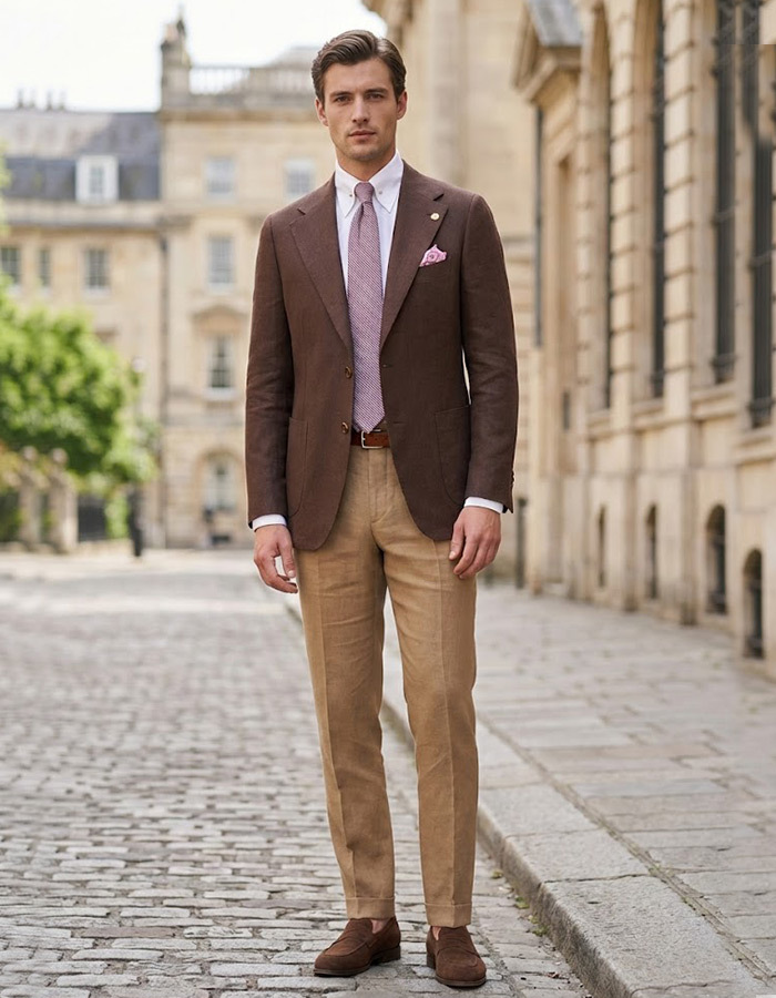 100% linnen modern fit blazer in bruin