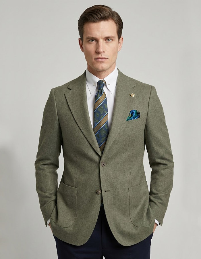 100% linnen modern fit blazer in olijfgroen