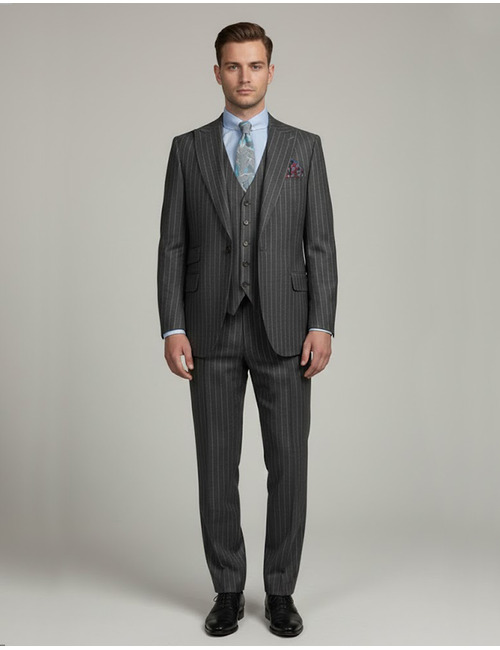 Modern fit driedelig krijtstreep kostuum in antraciet