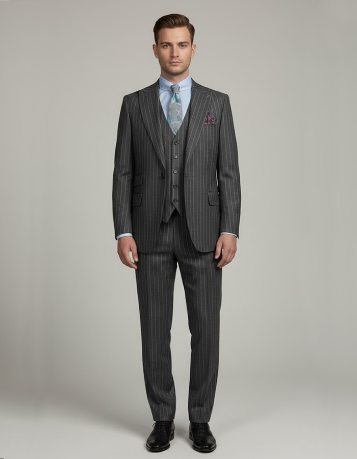 Modern fit driedelig krijtstreep kostuum in antraciet