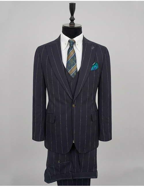 Modern fit driedelig krijtstreep kostuum in navy