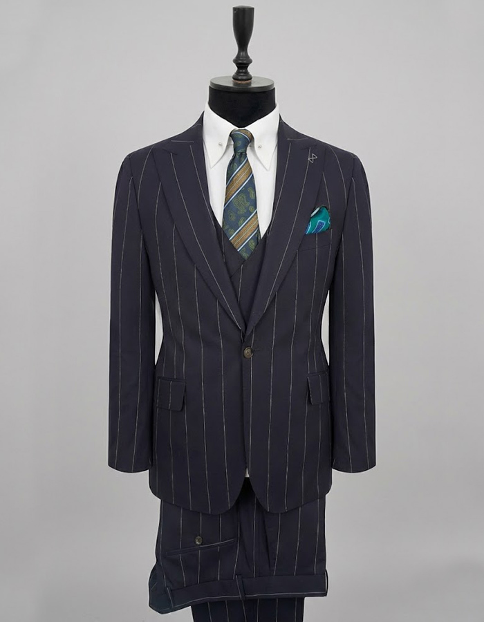 Modern fit driedelig krijtstreep kostuum in navy