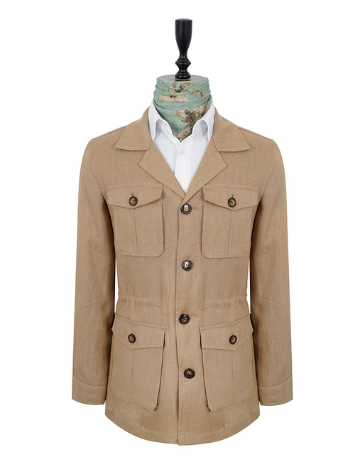 100% linnen modern fit safari jacket in zandbeige