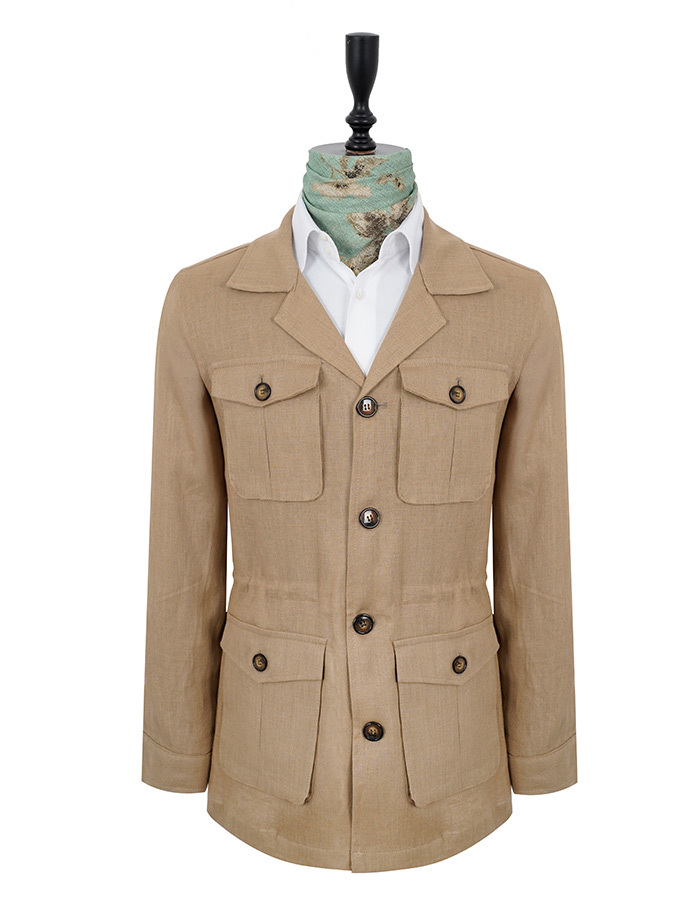 100% linnen modern fit safari jacket in zandbeige
