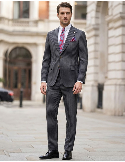 Modern fit tweedelig krijtstreep kostuum in donkerblauw