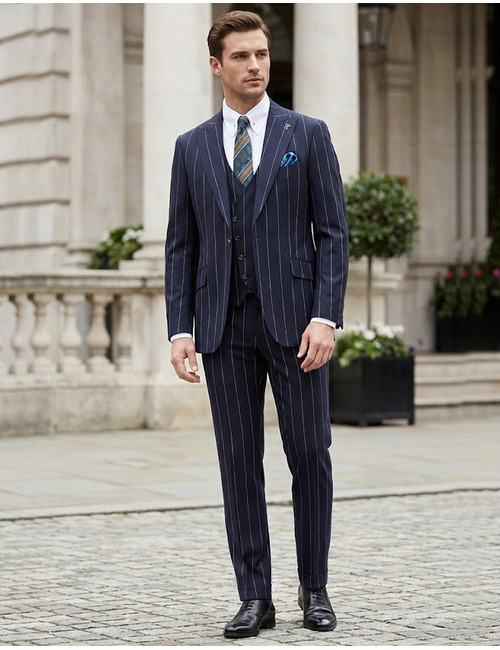 Modern fit driedelig krijtstreep kostuum in navy