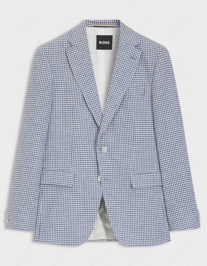 Slim fit blazer in linnenmix met pepita pied-de-poule dessin