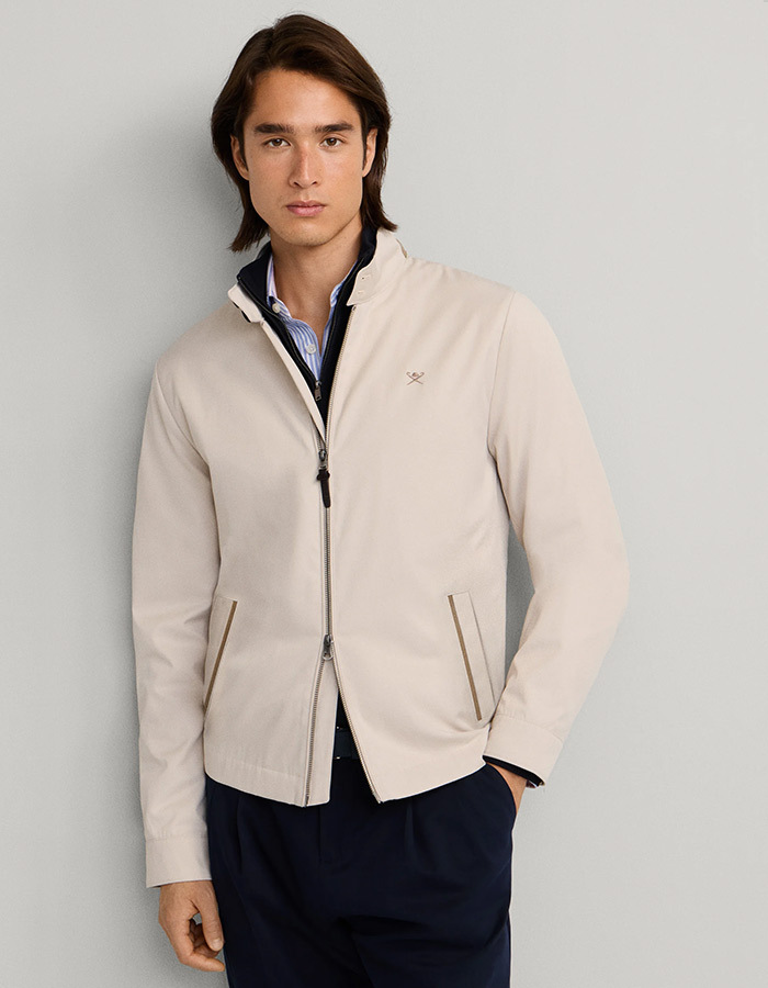 Katoenmix harrington jas met logo in linen beige
