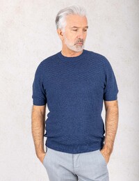 Gebreide katoenen T-shirt met fijne structuur in navy