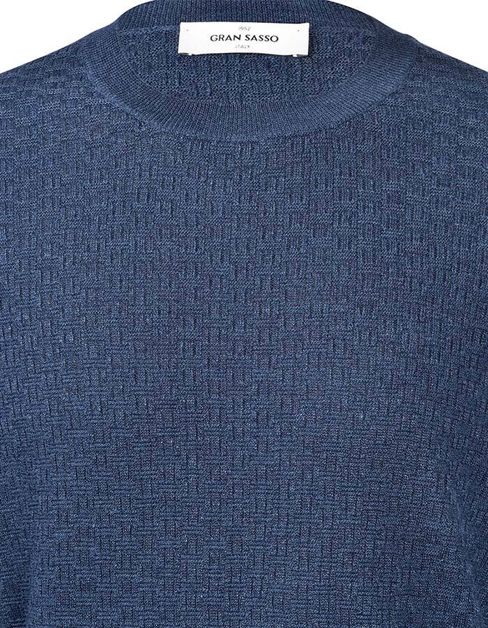 Gebreide katoenen T-shirt met fijne structuur in navy