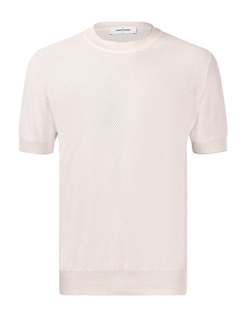 Gebreide katoenen T-shirt met open structuur in ecru