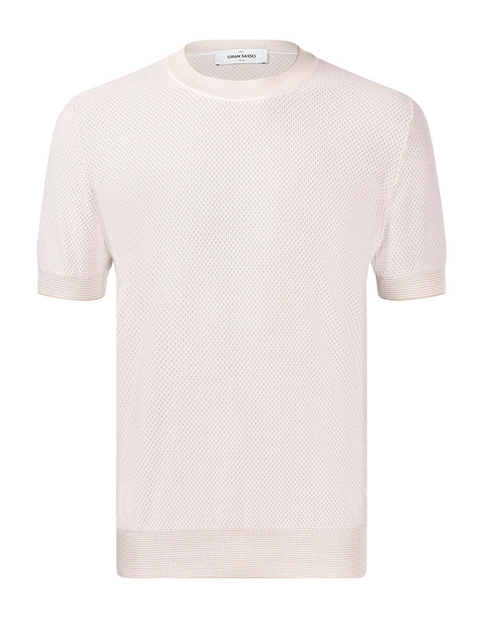 Gebreide katoenen T-shirt met open structuur in ecru
