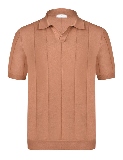 Gebreide katoenen polo met verticale structuur in terracotta