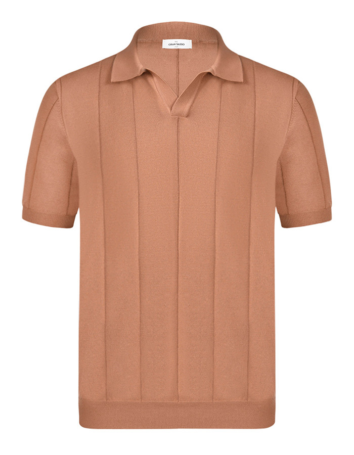 Gebreide katoenen polo met verticale structuur in terracotta