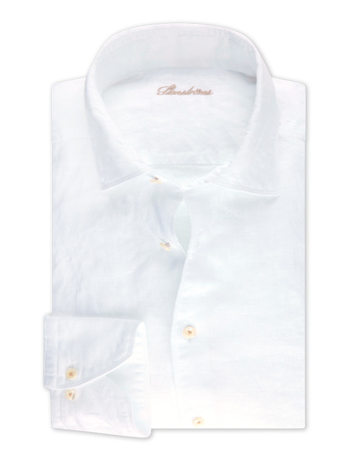 Slim fit linnen hemd met cut away kraag wit