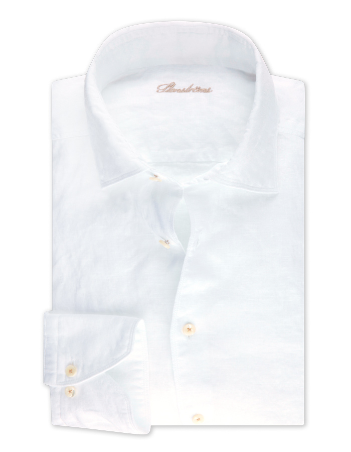 Slim fit linnen hemd met cut away kraag wit