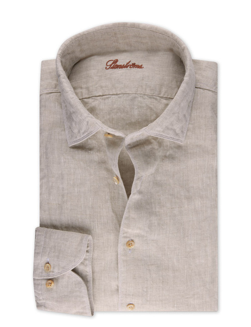 Slim fit linnen hemd met cut away kraag lichtbeige