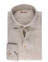 Slim fit linnen hemd met cut away kraag lichtbeige