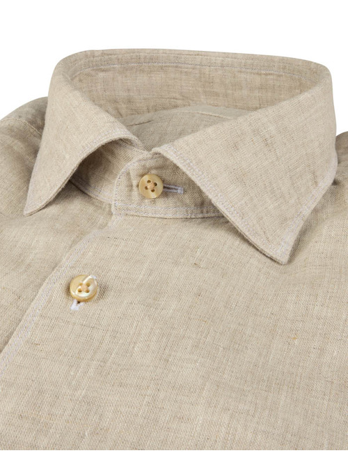 Slim fit linnen hemd met cut away kraag lichtbeige