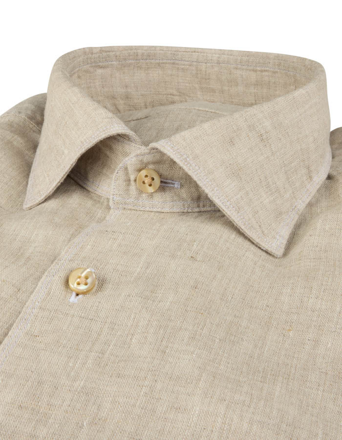 Slim fit linnen hemd met cut away kraag lichtbeige