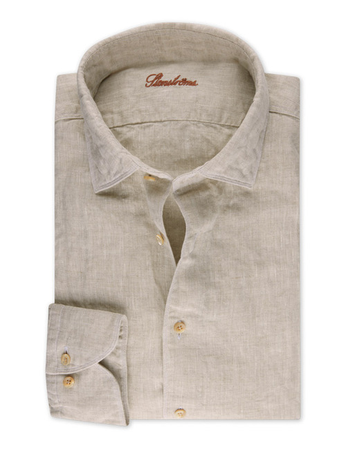 Regular fit linnen hemd met cut away kraag lichtbeige