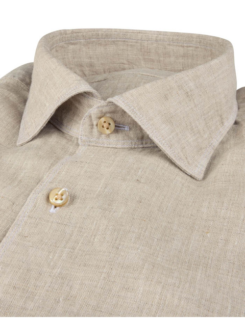 Regular fit linnen hemd met cut away kraag lichtbeige